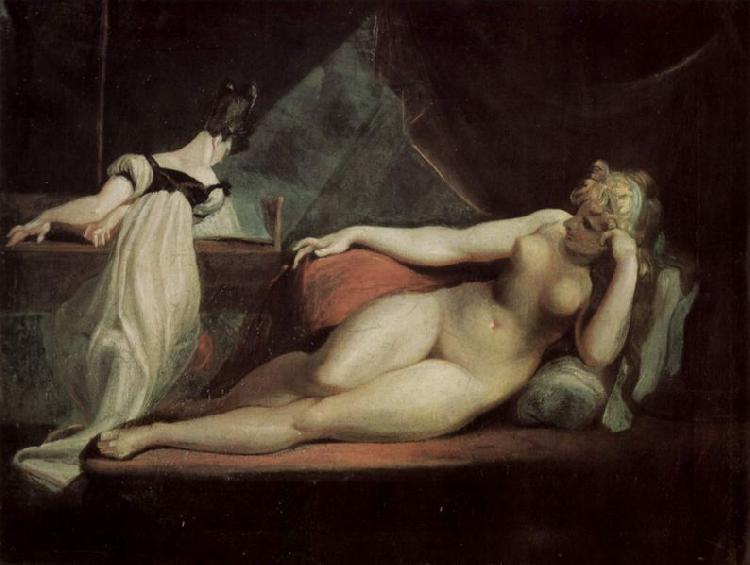 Johann Heinrich Fuseli Liegende Nackte und Klavierspielerin oil painting image